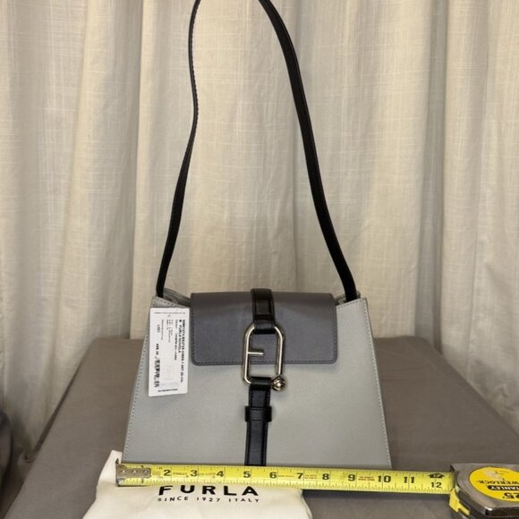 Furla Nuvola Leather Bag, Adjustable Strap, Gray/Black, Cenere/Soil/Nero - Picture 10 of 15